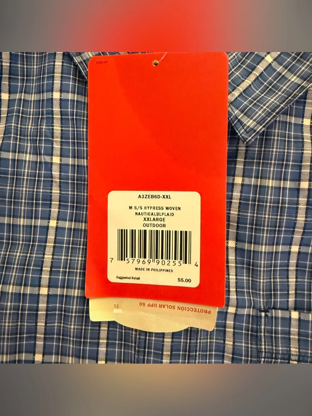 The North Face Hypress Woven Shirt Men XXL Blue Plaid UPF 50 NWT